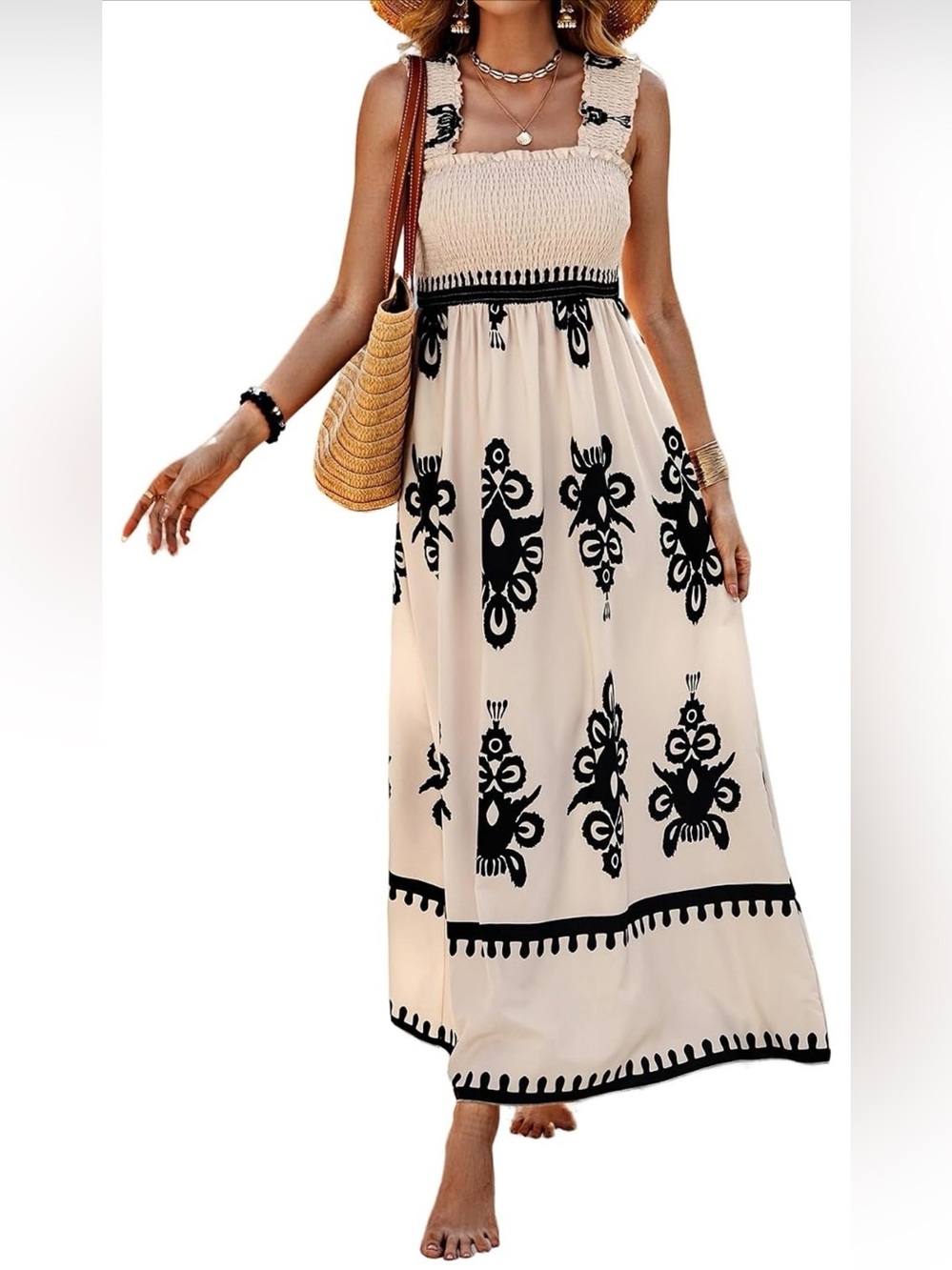 Women’s Cream Maxi Skirt with Black Floral Print